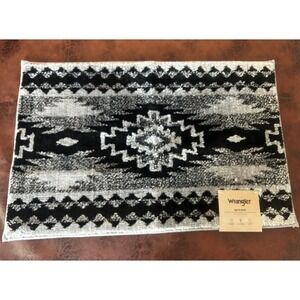 Wrangler Bath Rug Black Grey White Southwestern Geometric 20x30 Skid Resistant